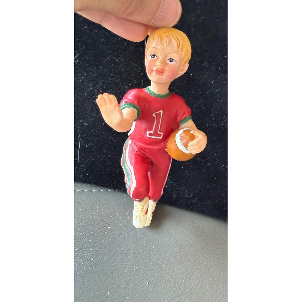 Vintage Style Football Player‎ Boy Christmas Ornament Red Jersey Number 1 Resin